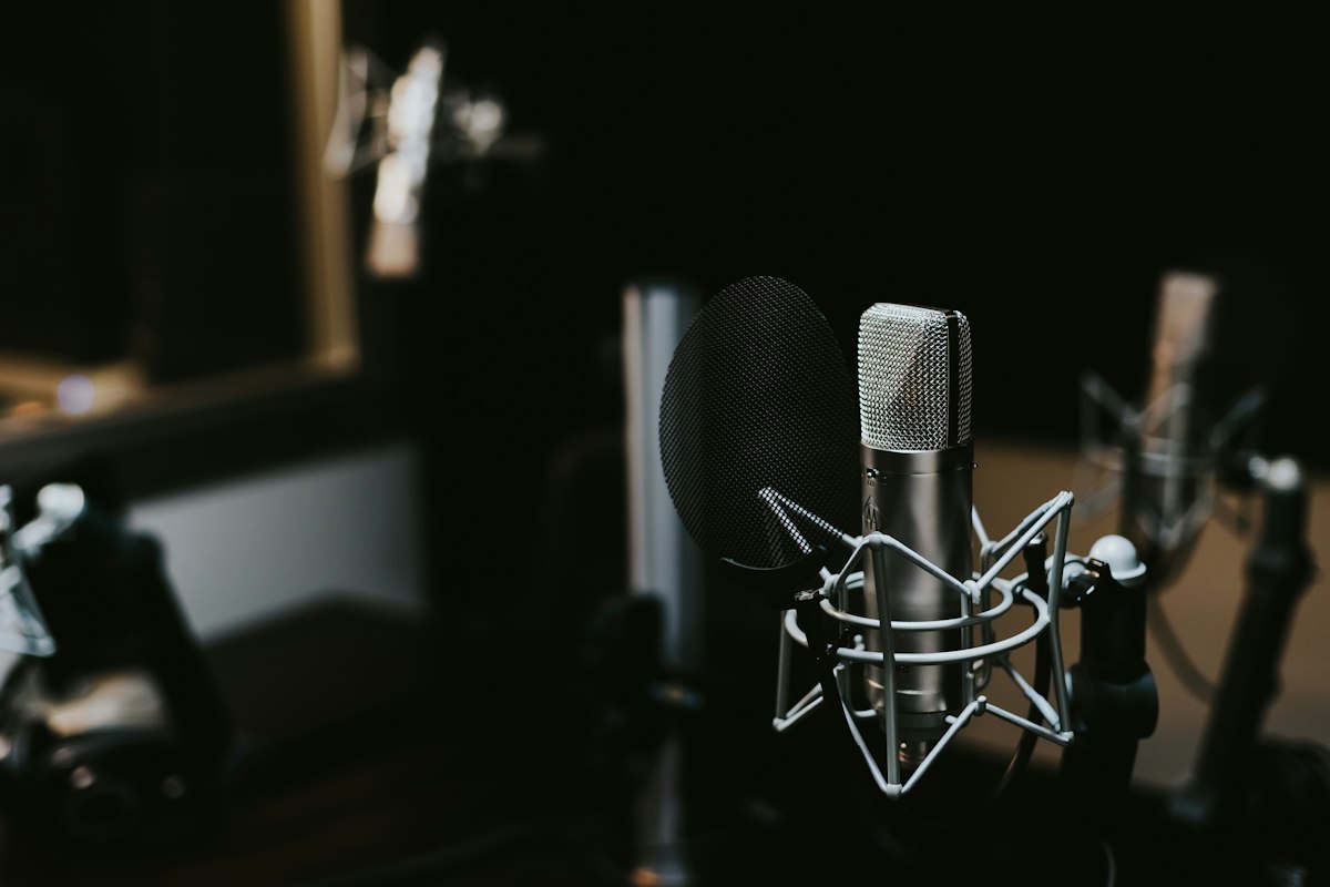 Professional podcast microphone in Voice2Day studio